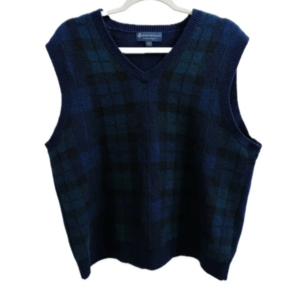 Brooks Brothers Merino Wool Sweater Vest in Blue and Green Plaid